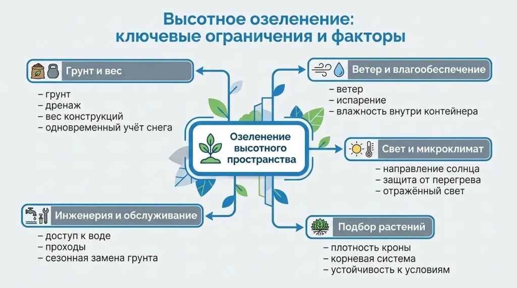 Высотное озеленение: ключевые ограничения и факторы